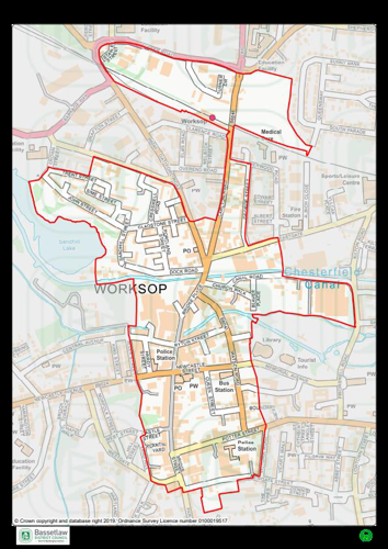 Worksop Central Area Article 4(1) Direction map.