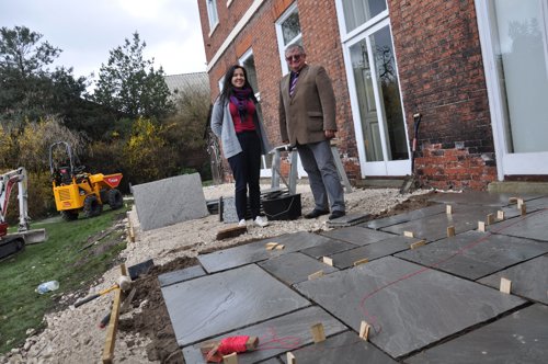 Paving being laid at the gardens of Bassetlaw Museum.