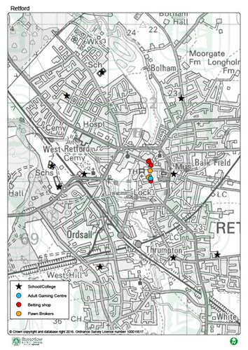 Retford map of licensed premises for gambling