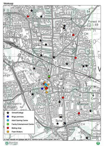Worksop map of licensed premises for gambling