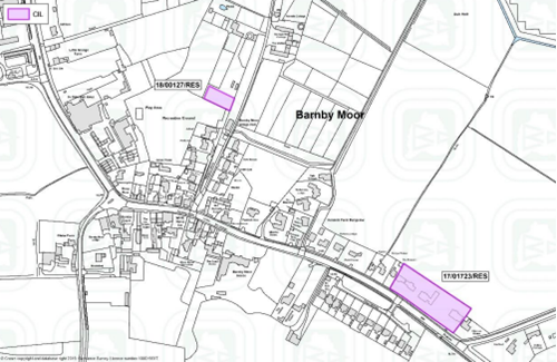 Map of Barnby Moor showing developments where CIL monies have been collected from since adoption
