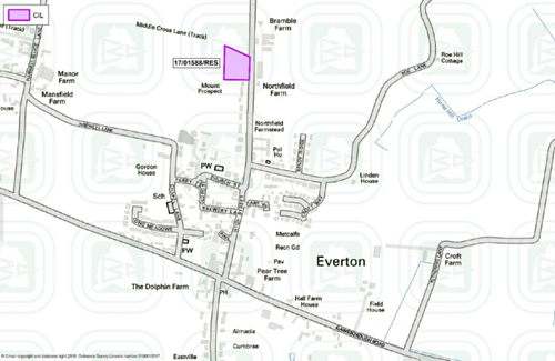 Map of East Markham showing developments where CIL monies have been collected from since adoption