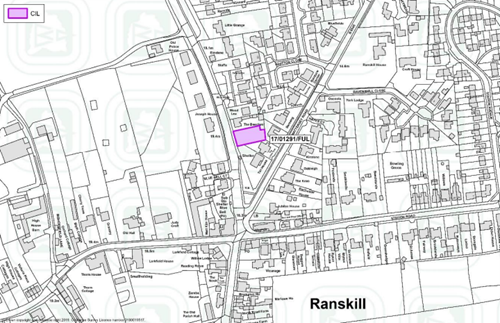 Map of Ranskill showing developments where CIL monies have been collected from since adoption