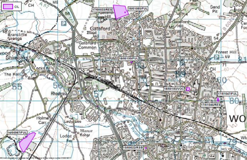 Map of Worksop showing developments where CIL monies have been collected from since adoption
