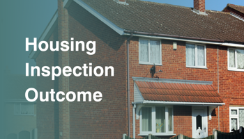 House with a gradient laid over the top. Text reads: "Housing Inspection Outcome" above Bassetlaw District Council's logo.