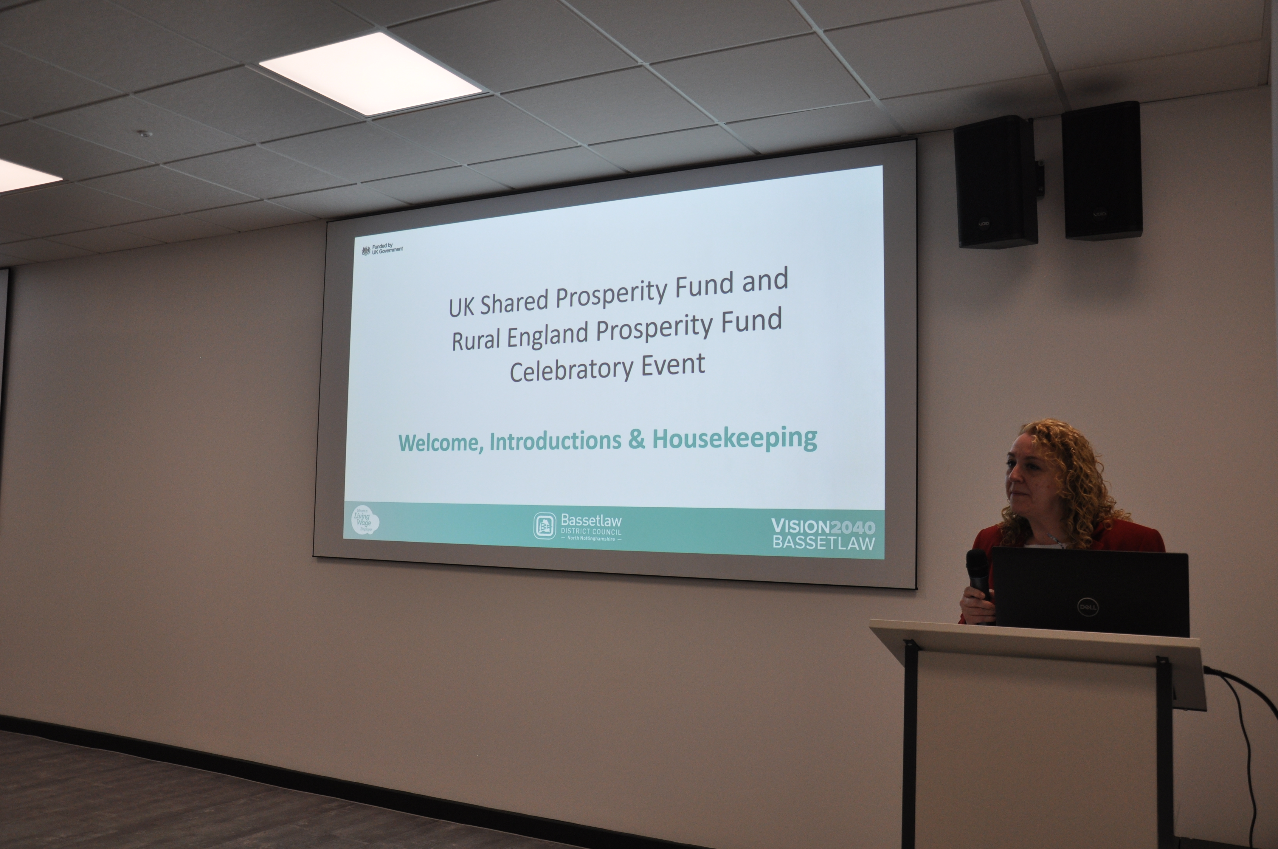 Julie Leigh speaking at the UKSPF and REPF Celebratory Event.
