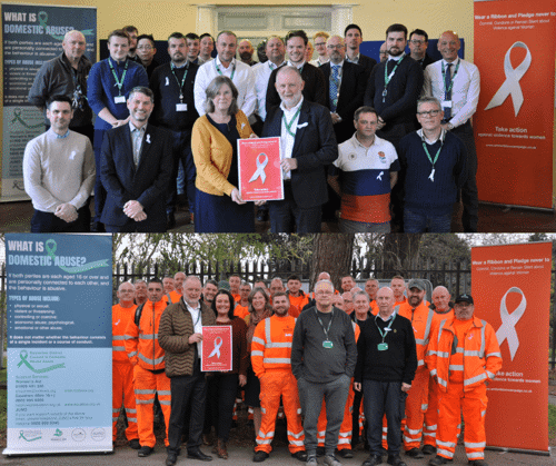 Bassetlaw District Council staff with White Ribbon Day promotional materials.