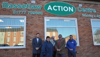 Darren Huart, BCVS Business Development Manager, Lynn Tupling, Bassetlaw Action Centre, Cllr Steve Scotthorne, Cabinet Member for Identity and Place joined by volunteers from Bassetlaw Action Centre.